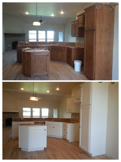 New Cabinets Primed & 2 Coats Painted by The Tulsa Painters.